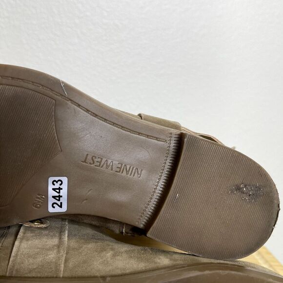 Nine West Boots Size 6.5 Brown Leather Tall Riding Studded Side Zip Western - Picture 11 of 12